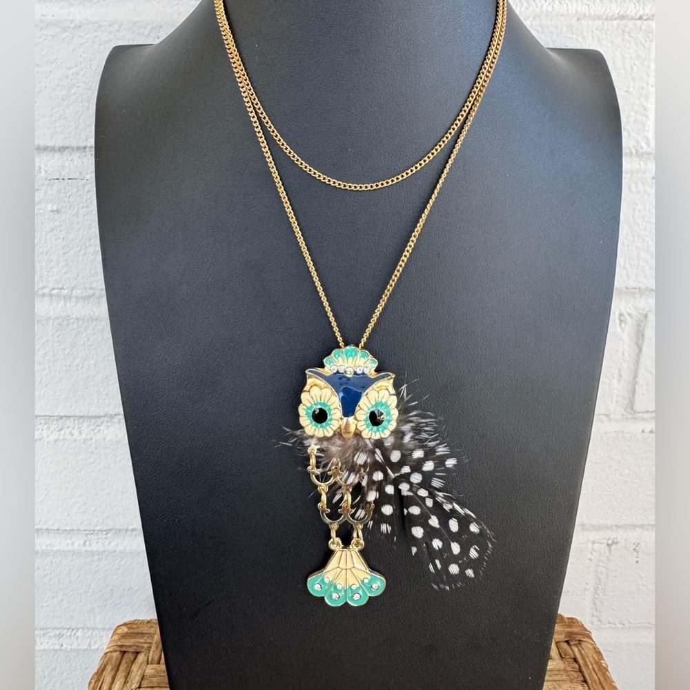 Owl & Feather Vintage Pendant Necklace